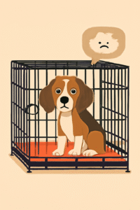 dog separation anxiety crate training with beagle showing discomfort